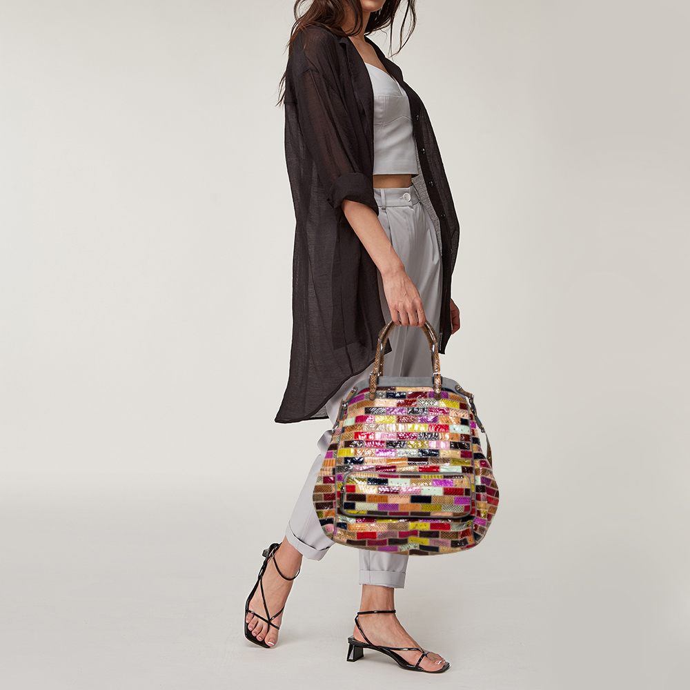 

Dolce & Gabbana Multicolor Patchwork Snakeskin Miss Pocket Tote