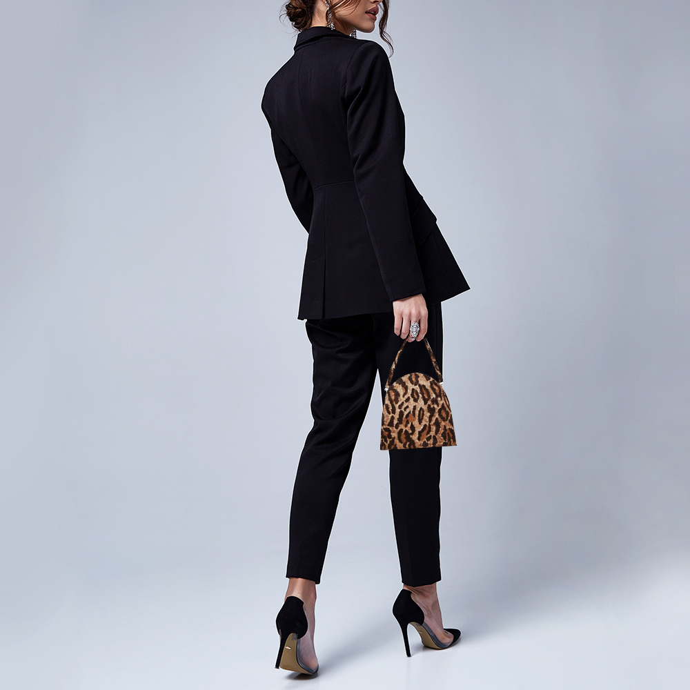 

Dolce & Gabbana Brown Leopard Print Velvet Frame Clutch Bag
