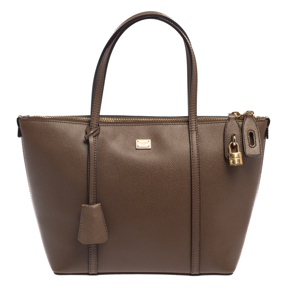 Click to view more detailed imagery on our partner's website Pre-owned Dolce & Gabbana Dark Beige Leather Miss Escape Tote