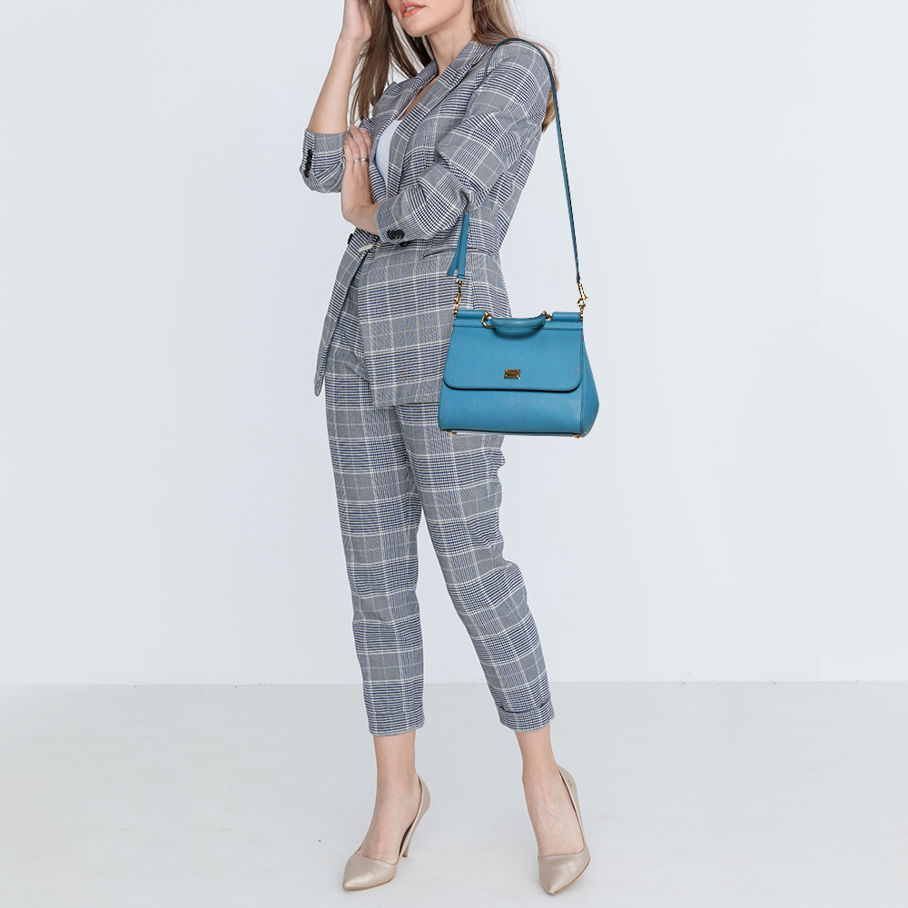 

Dolce & Gabbana Baby Blue Leather Medium Miss Sicily Top Handle Bag