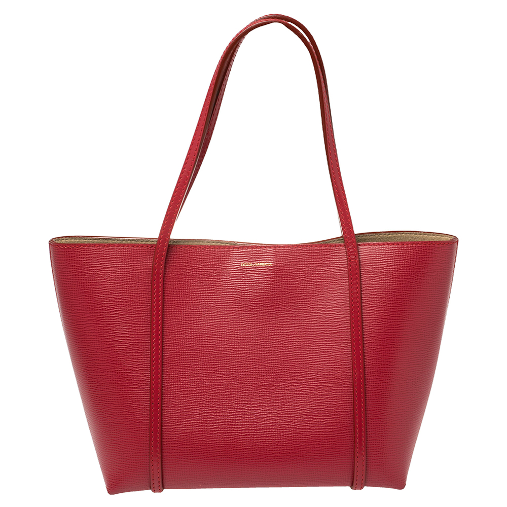 Pre-owned Dolce & Gabbana Red Leather Escape Ocean Tote