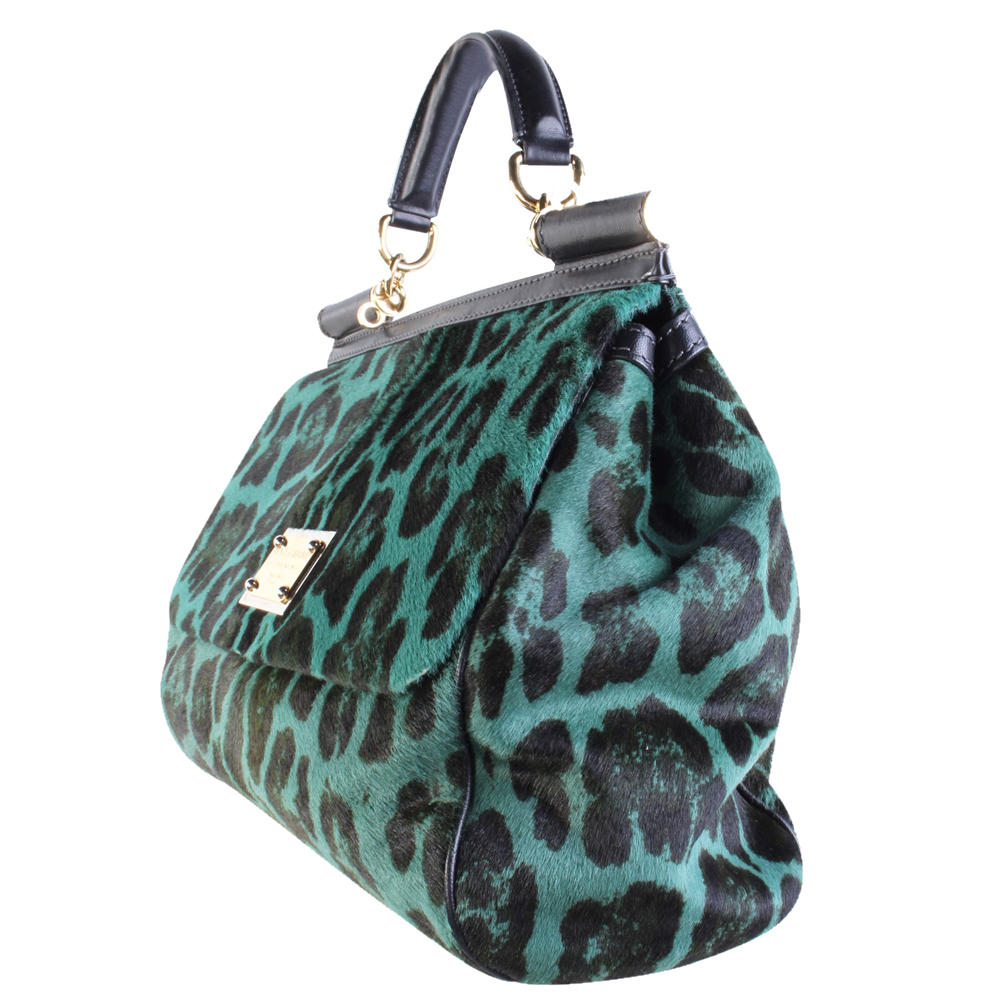 

Dolce and Gabbana Green Pony Hair Leopard Sicily Top Handle Bag, Multicolor