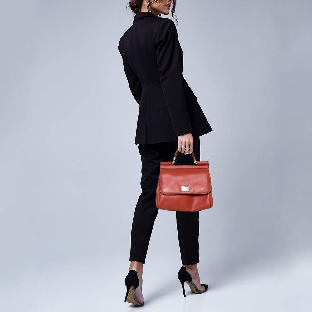 

Dolce & Gabbana Orange Leather Medium Miss Sicily Top Handle Bag