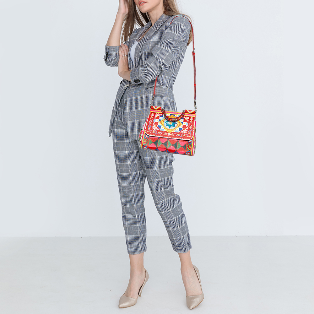 

Dolce & Gabbana Multicolor Mambo Print Leather Medium Miss Sicily Top Handle Bag
