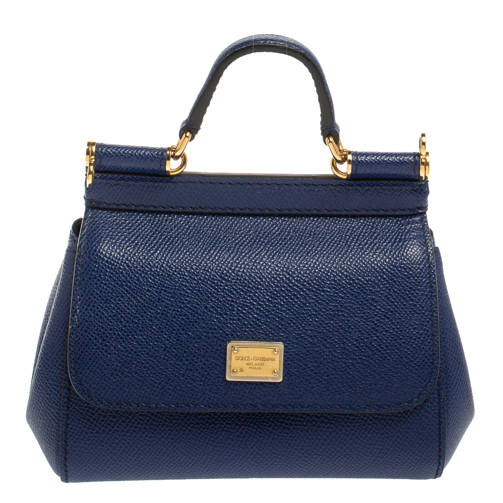 Pre-owned Dolce & Gabbana Blue Leather Micro Miss Sicily Top Handle Bag