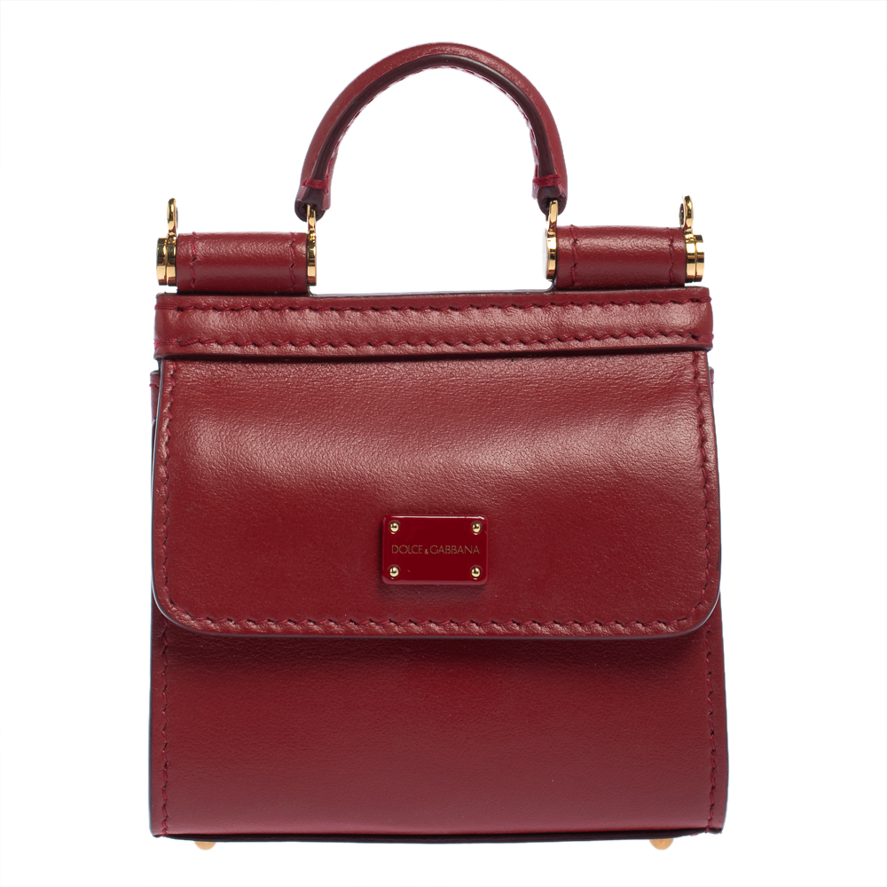 Pre-owned Dolce & Gabbana Red Leather Sicily 58 Micro Bag