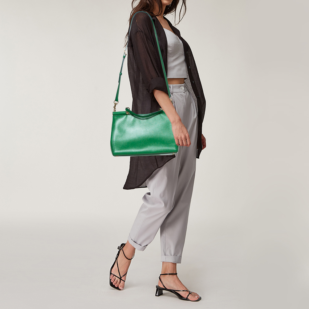 

Dolce & Gabbana Green Leather Miss Sicily Double Handle Tote