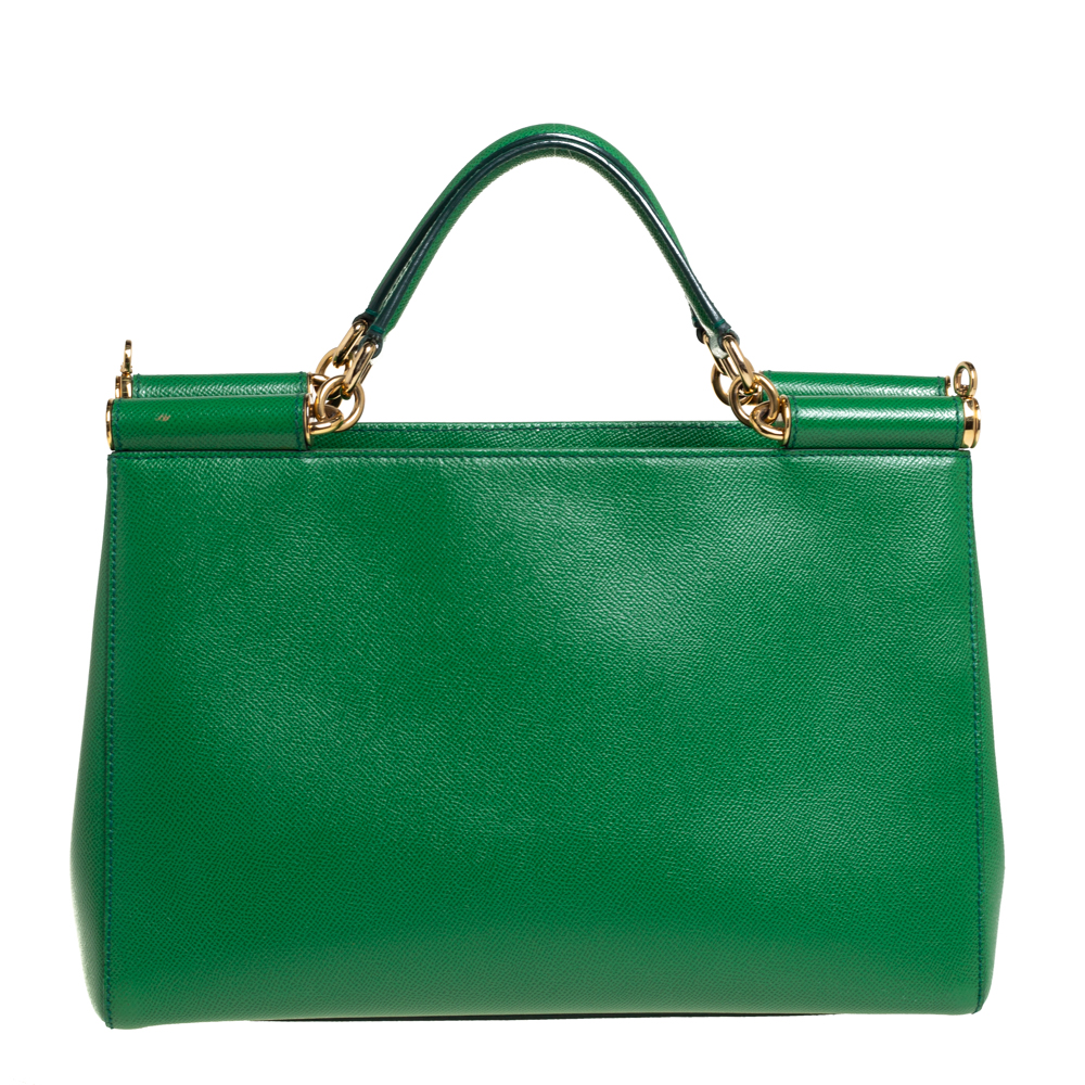 Pre-owned Dolce & Gabbana Green Leather Miss Sicily Double Handle Tote