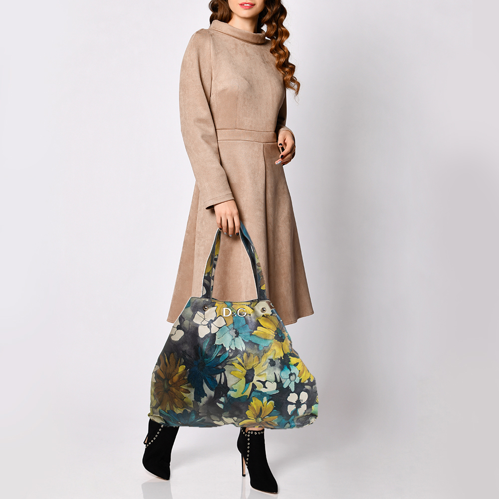 

Dolce & Gabbana Multicolor Floral Print Leather Tote