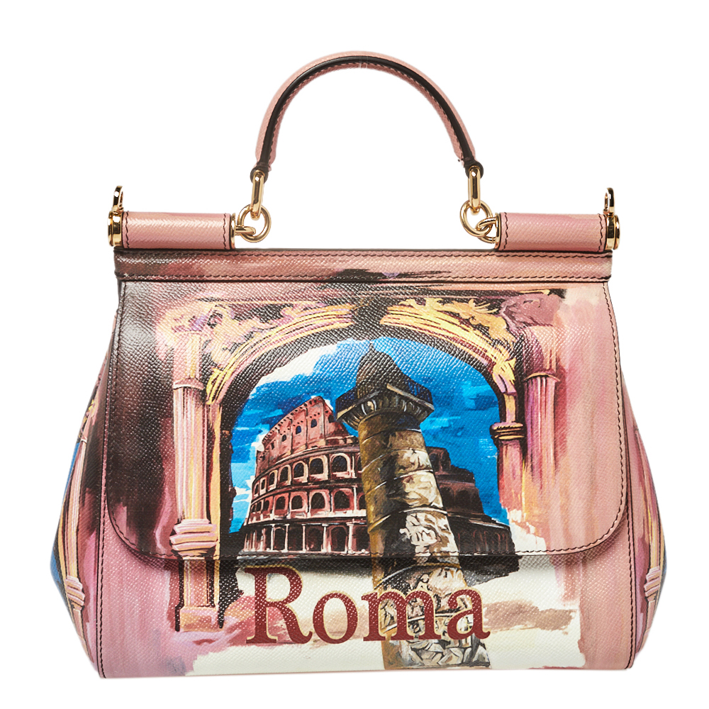Pre-owned Dolce & Gabbana Multicolor Roma Print Leather Medium Miss Sicily Top Handle Bag