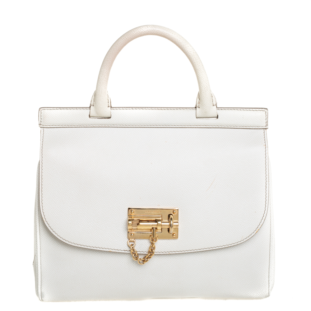 Pre-owned Dolce & Gabbana White Leather Miss Monica Top Handle Bag