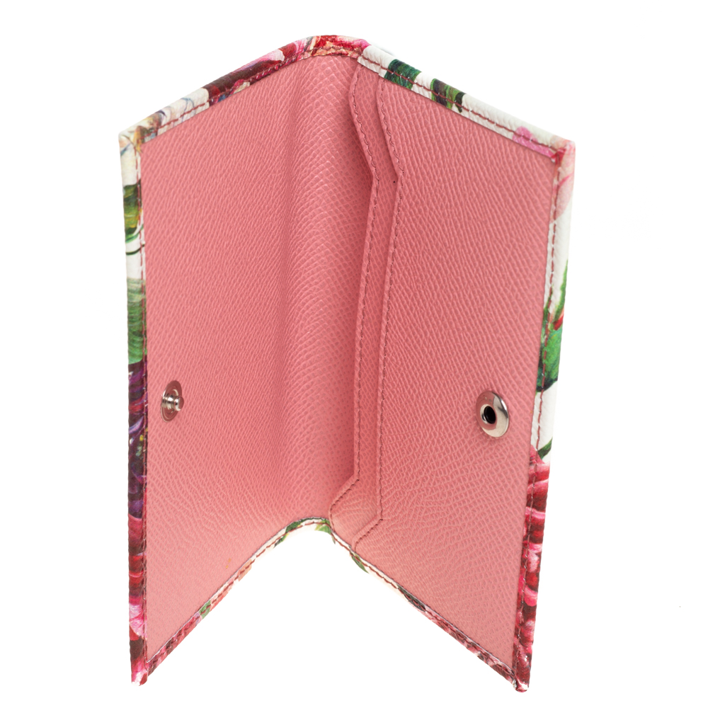 

Dolce & Gabbana White Floral Print Leather Flap Card Case