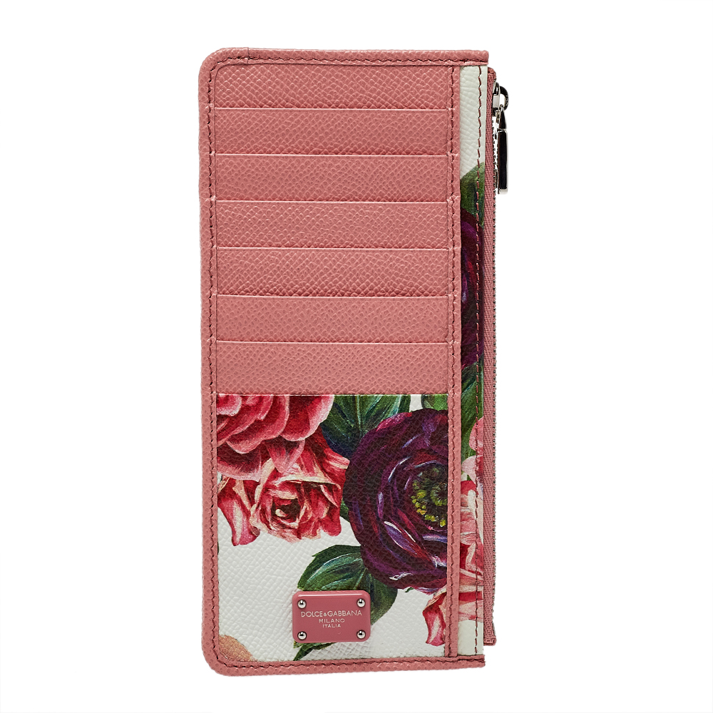 Pre-owned Dolce & Gabbana Pink Floral Print Zipped Card Holder