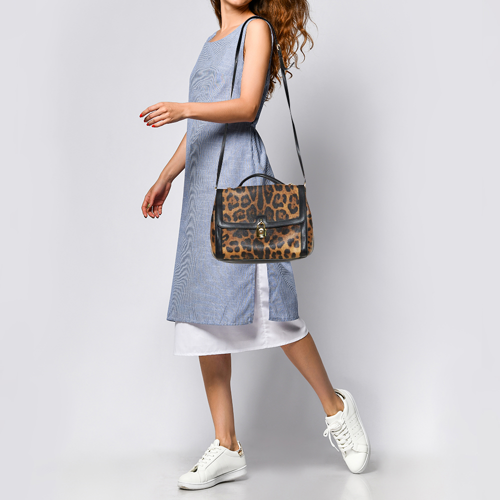

Dolce & Gabbana Brown Leopard Print Coated Canvas Padlock Shoulder Bag