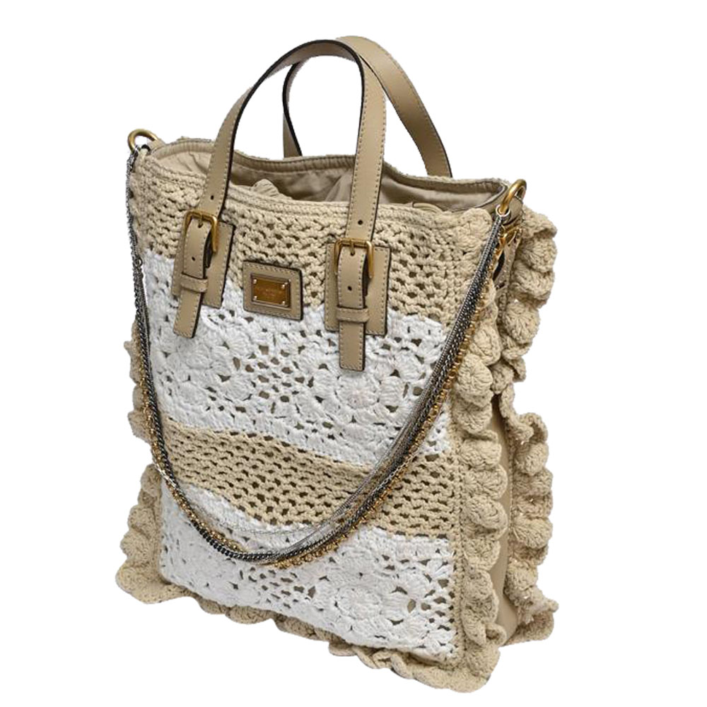 

Dolce & Gabbana White and Beige Crochet Miss Helen Chain Bag