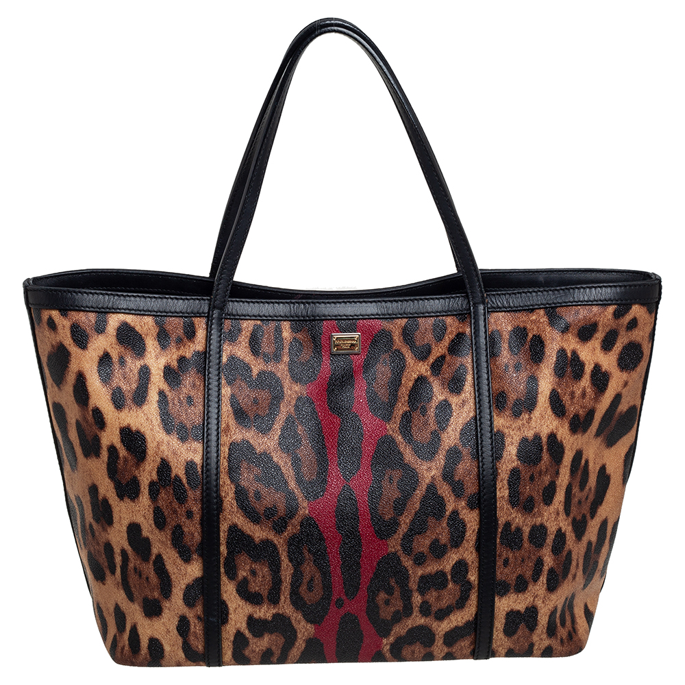 Dolce & Gabbana Brown/Black Leopard Print Coated Canvas and Leather ...