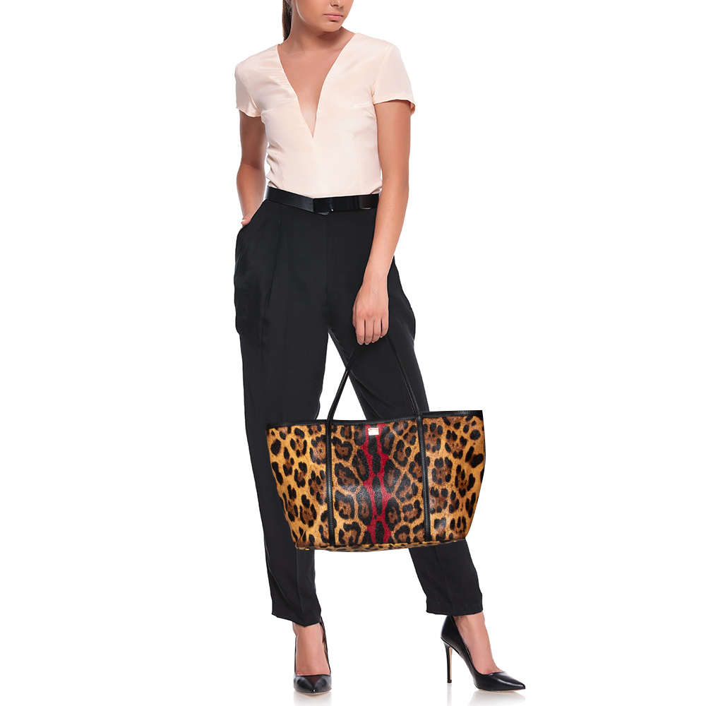 

Dolce & Gabbana Brown/Black Leopard Print Coated Canvas and Leather Miss Escape Tote