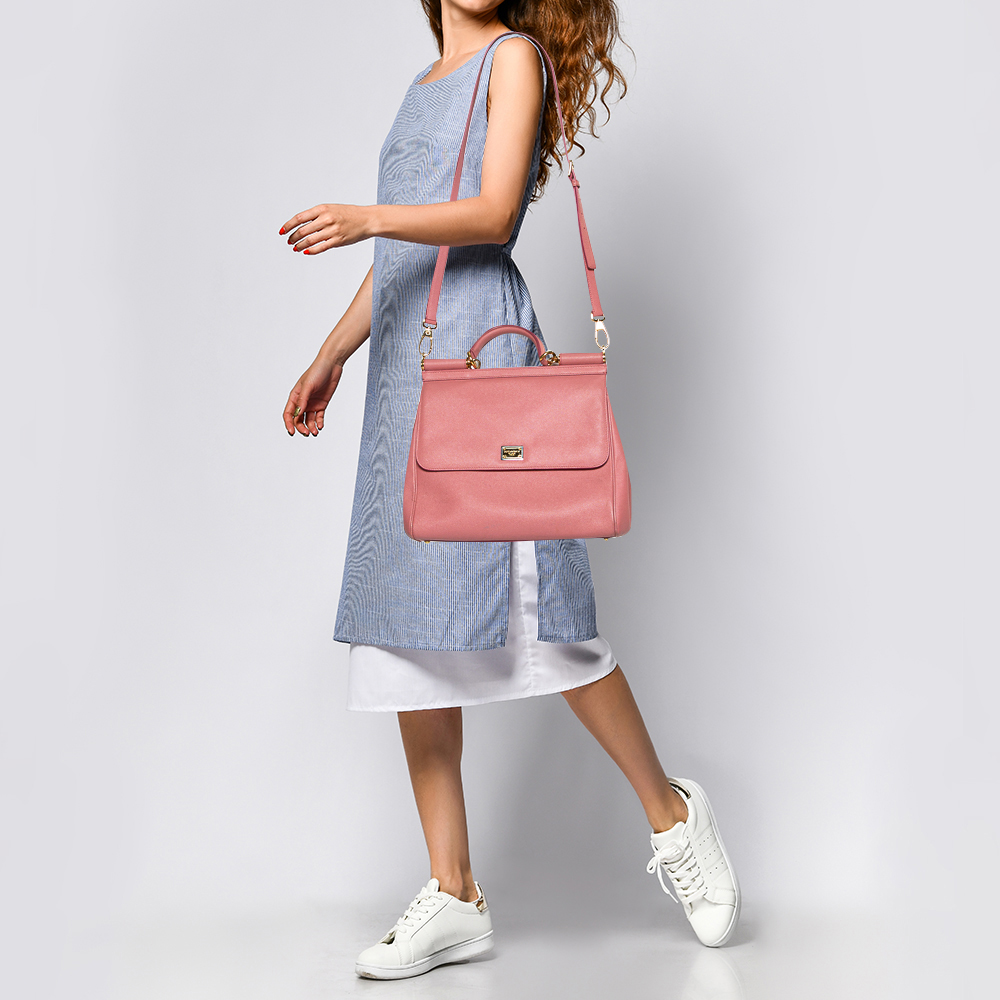

Dolce & Gabbana Pink Leather Large Miss Sicily Top Handle Bag