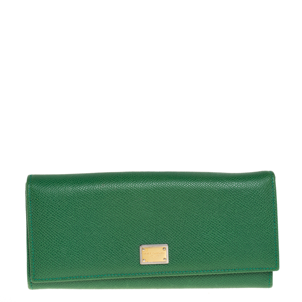 Pre-owned Dolce & Gabbana Green Dauphine Leather Continental Wallet