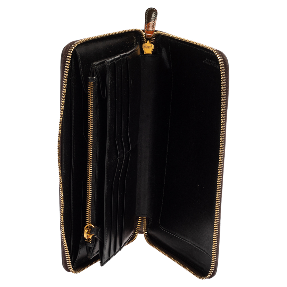 

Dolce & Gabbana Brown Leopard Print Patent Leather Zip Around Organizer Wallet