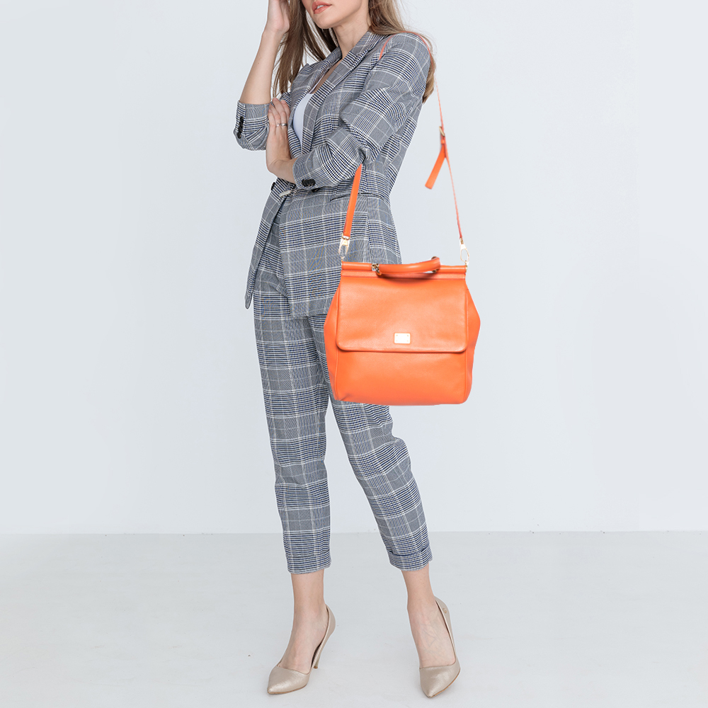 

Dolce & Gabbana Orange Leather Large Miss Sicily Top Handle Bag