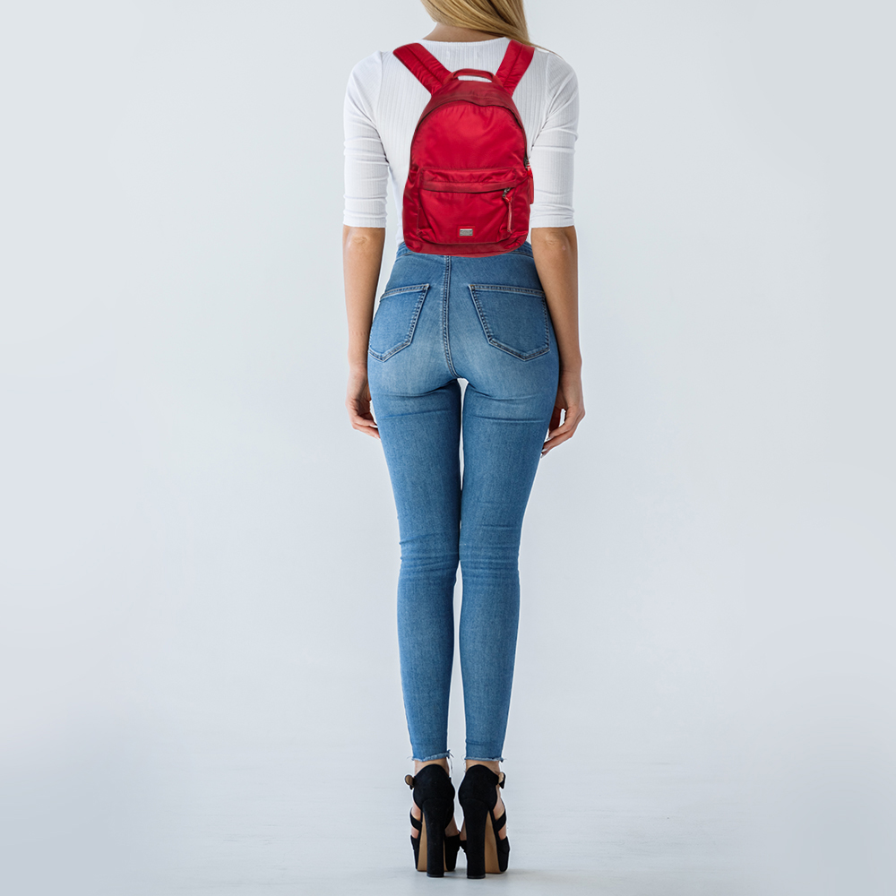 

Dolce & Gabbana Red Nylon Logo Plaque  Backpack