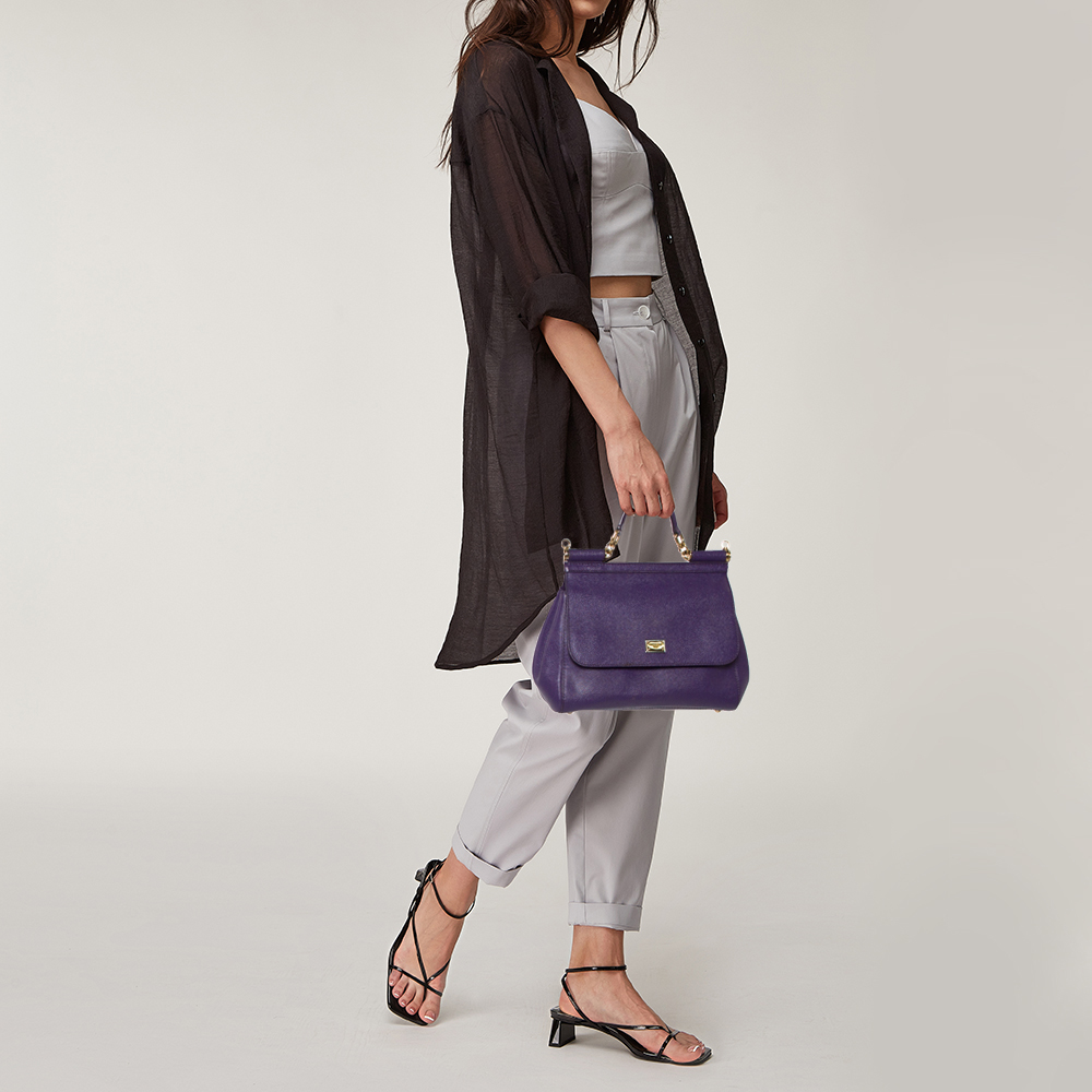 

Dolce & Gabbana Purple Leather Medium Miss Sicily Top Handle Bag