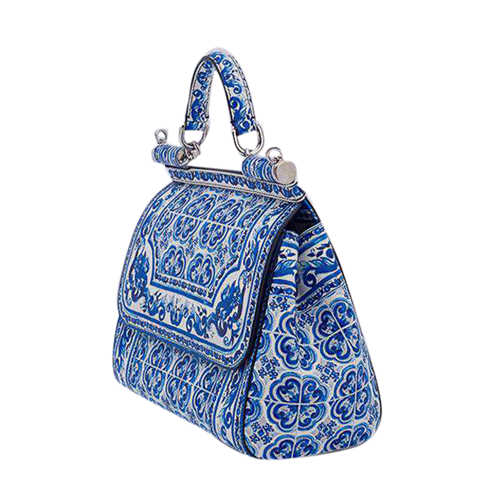 

Dolce & Gabbana White and Blue Blue Majolica Print Leather Miss Sicily Bag with Shoulder Strap