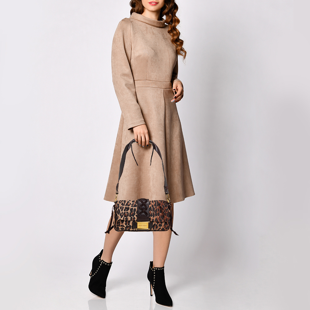 

Dolce & Gabbana Brown Leopard Print Canvas and Leather Corset Flap Bag