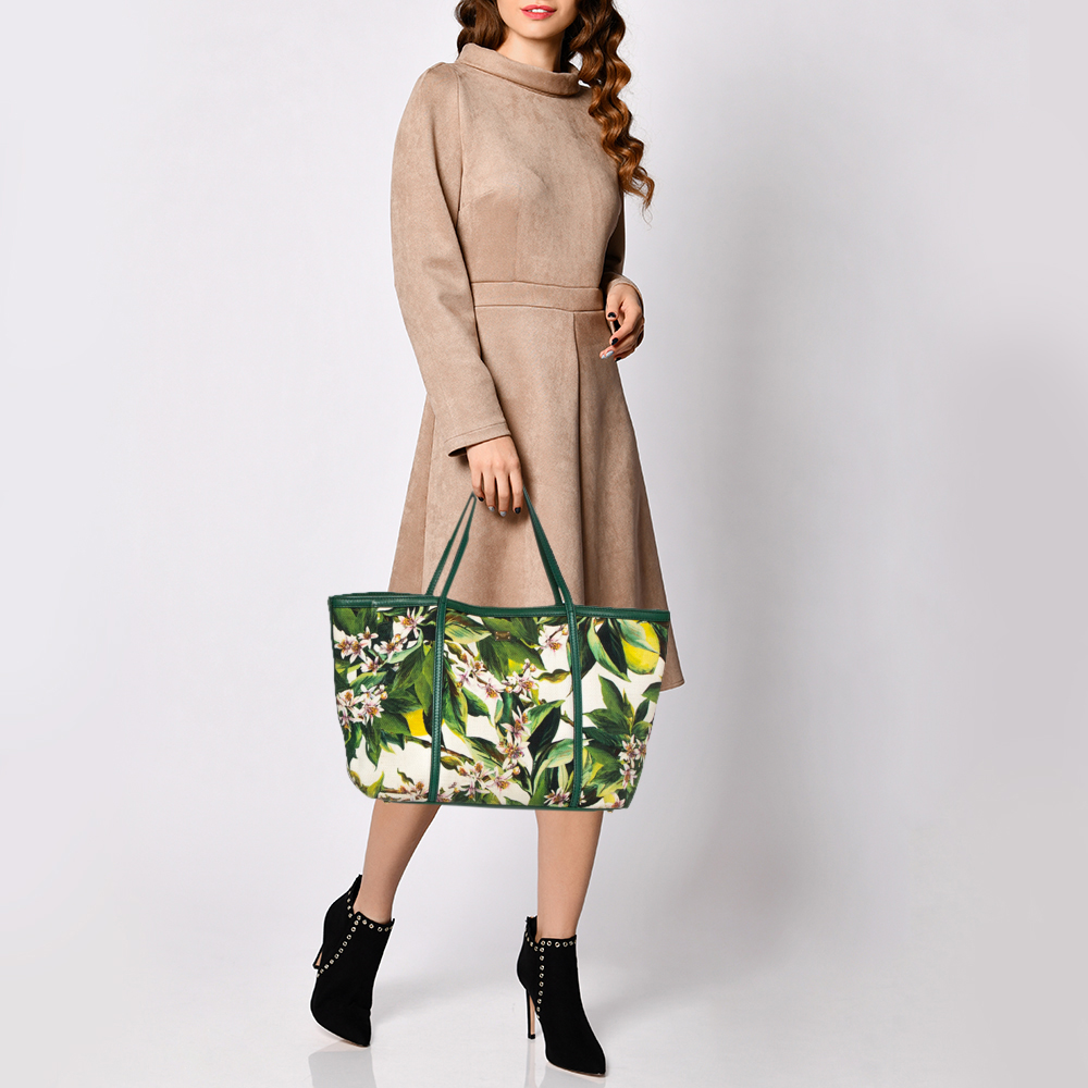 

Dolce & Gabbana Green Floral Print Canvas and Leather Miss Escape Tote