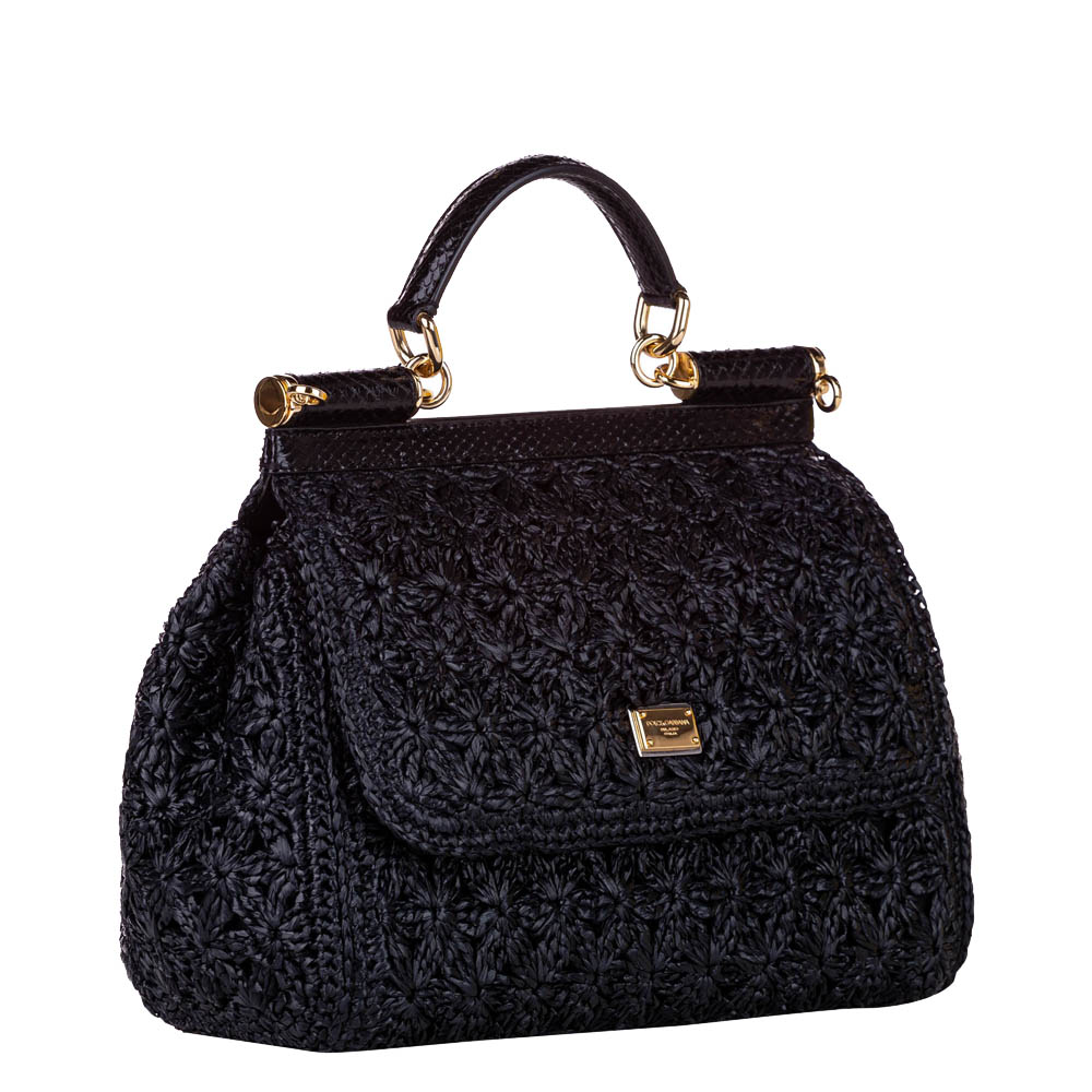 

Dolce & Gabbana Black Raffia Medium Miss Sicily Top Handle Bag