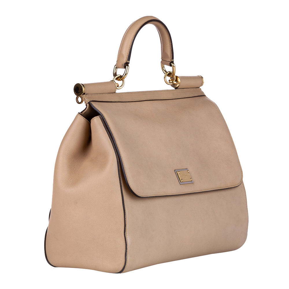 

Dolce & Gabbana Brown/Beige Leather Miss Sicily Top Handle Bag