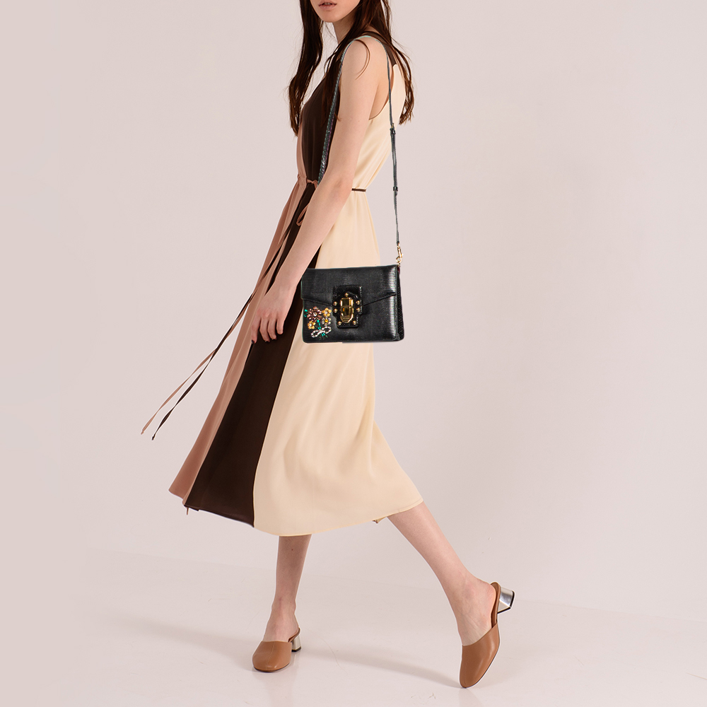 

Dolce & Gabbana Black Lizard Embossed Leather And Python Lucia Shoulder Bag