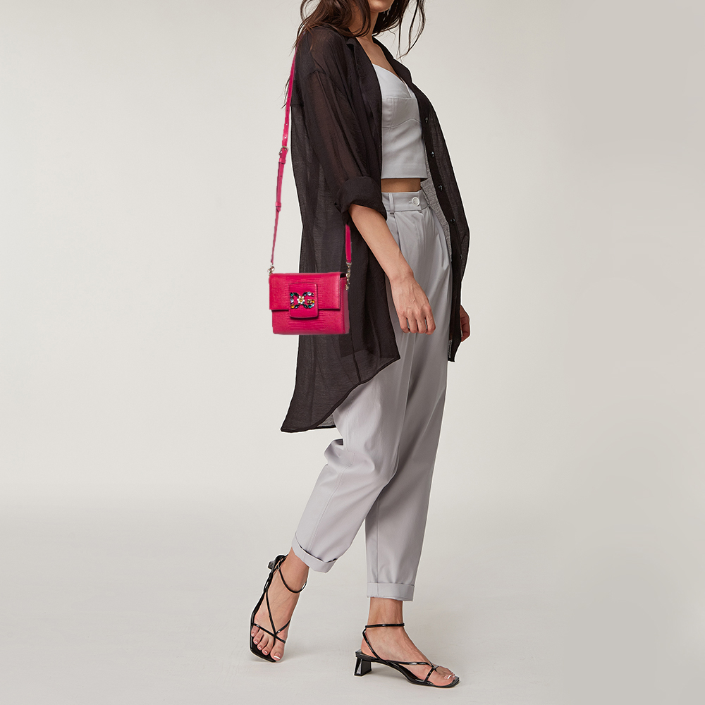 

Dolce & Gabbana Fuschia Lizard Embossed Leather DG Millenials Crossbody Bag, Pink