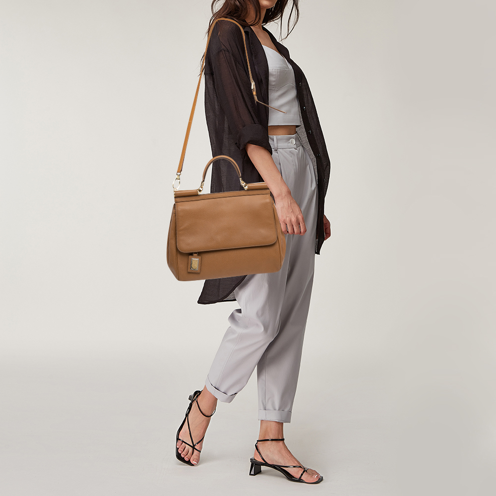 

Dolce & Gabbana Brown Leather Large Miss Sicily Top Handle Bag