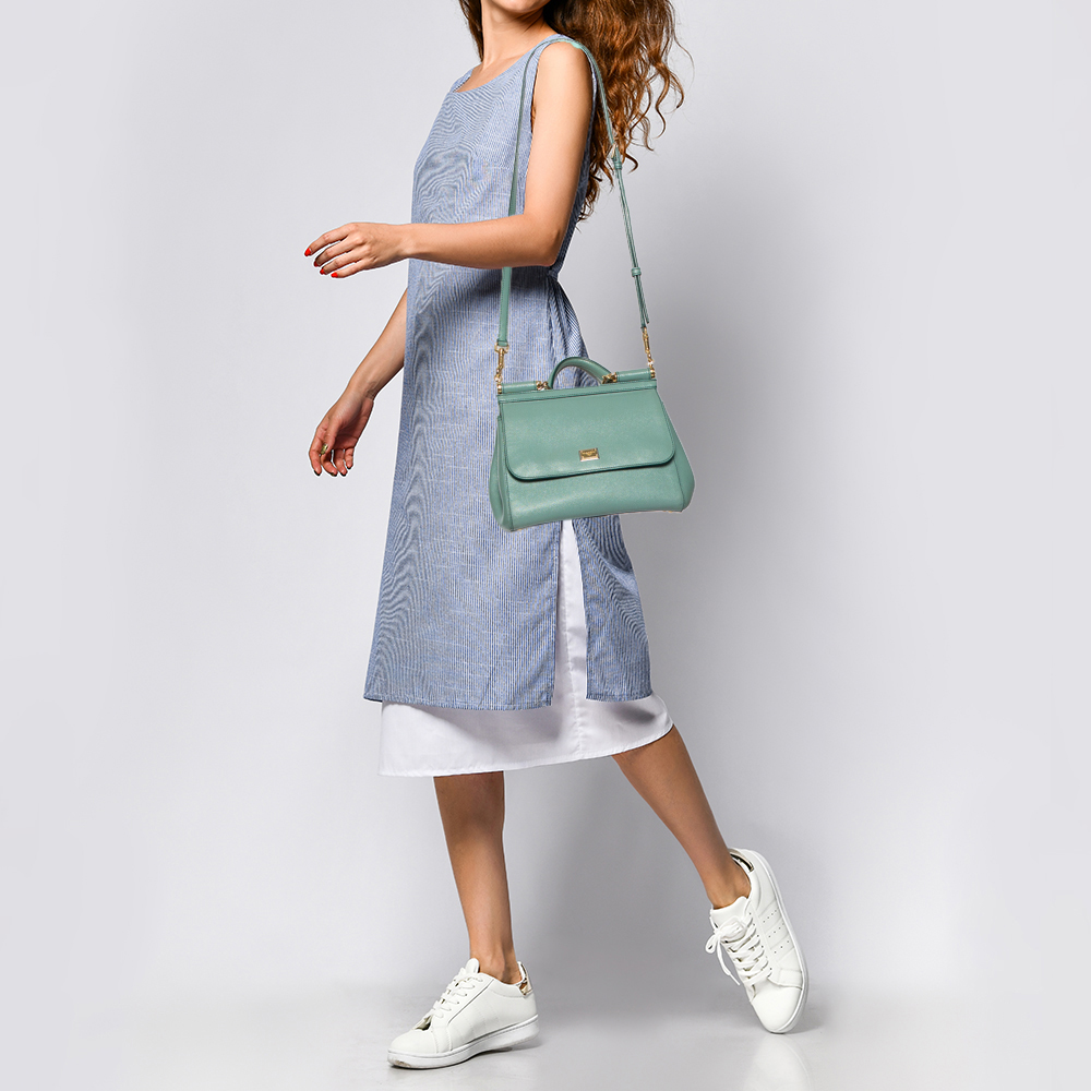 

Dolce & Gabbana Pale Green Leather Medium Miss Sicily Bag