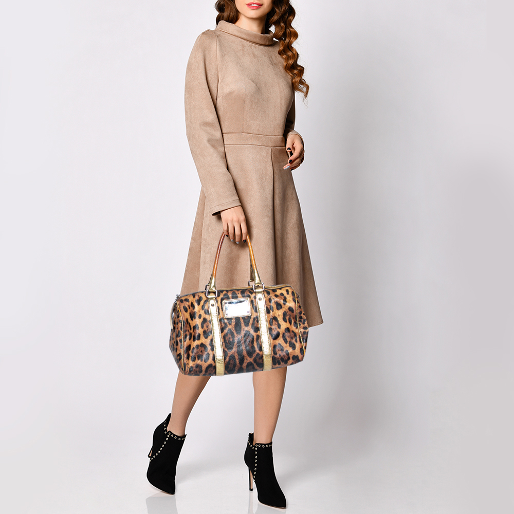 

Dolce & Gabbana Brown Leopard Print Coated Canvas and Leather Satchel