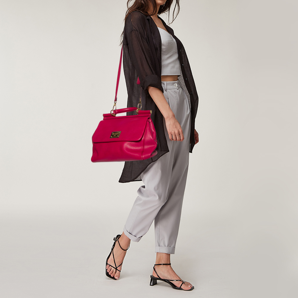 

Dolce & Gabbana Fuchsia Leather Large Sicily Top Handle Bag, Pink