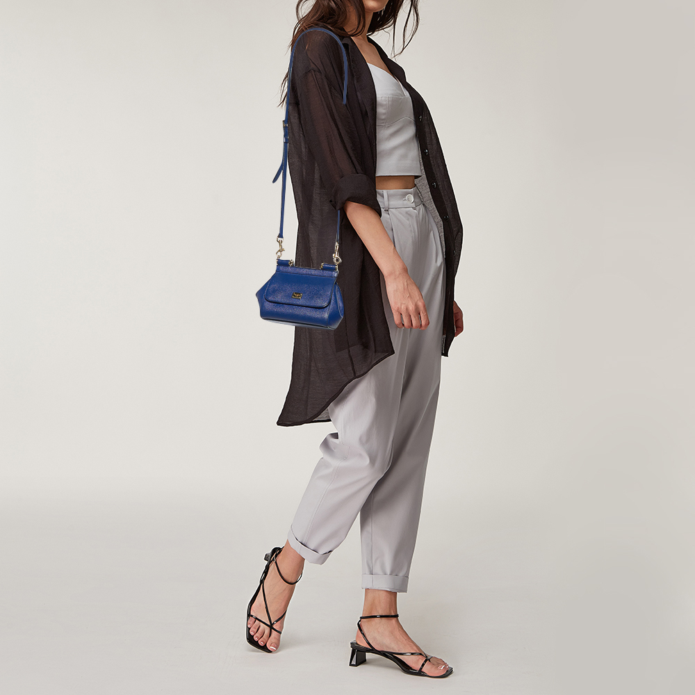 

Dolce & Gabbana Blue Leather Micro Miss Sicily Top Handle Bag