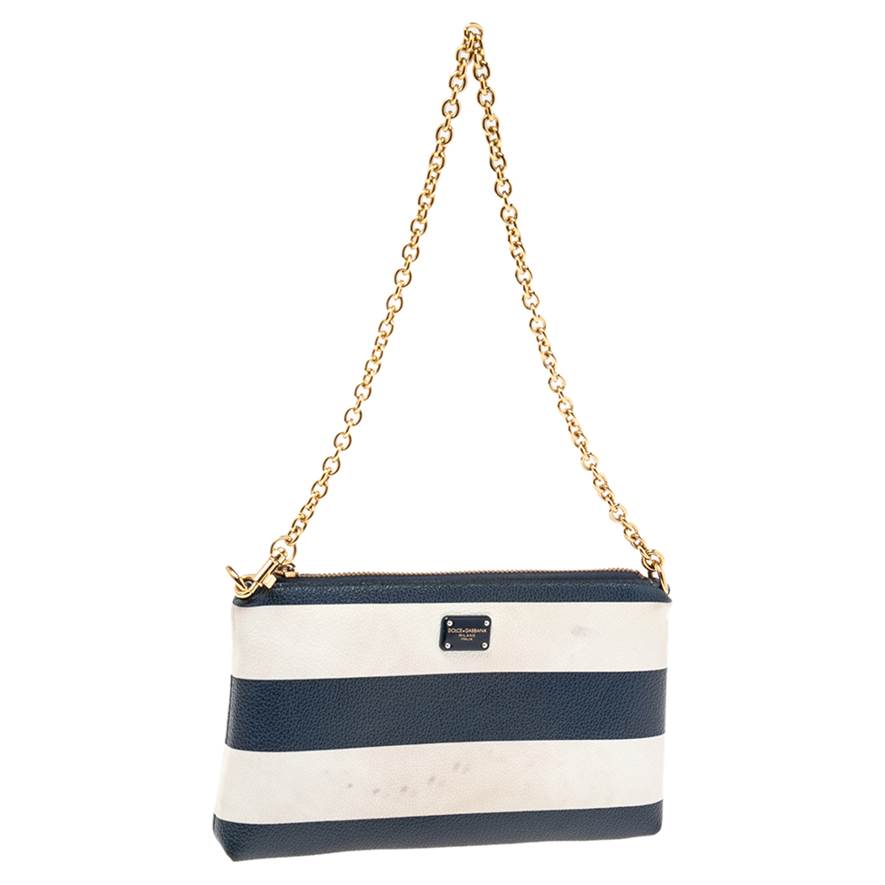 

Dolce & Gabbana Blue/White Striped Leather Chain Pouch