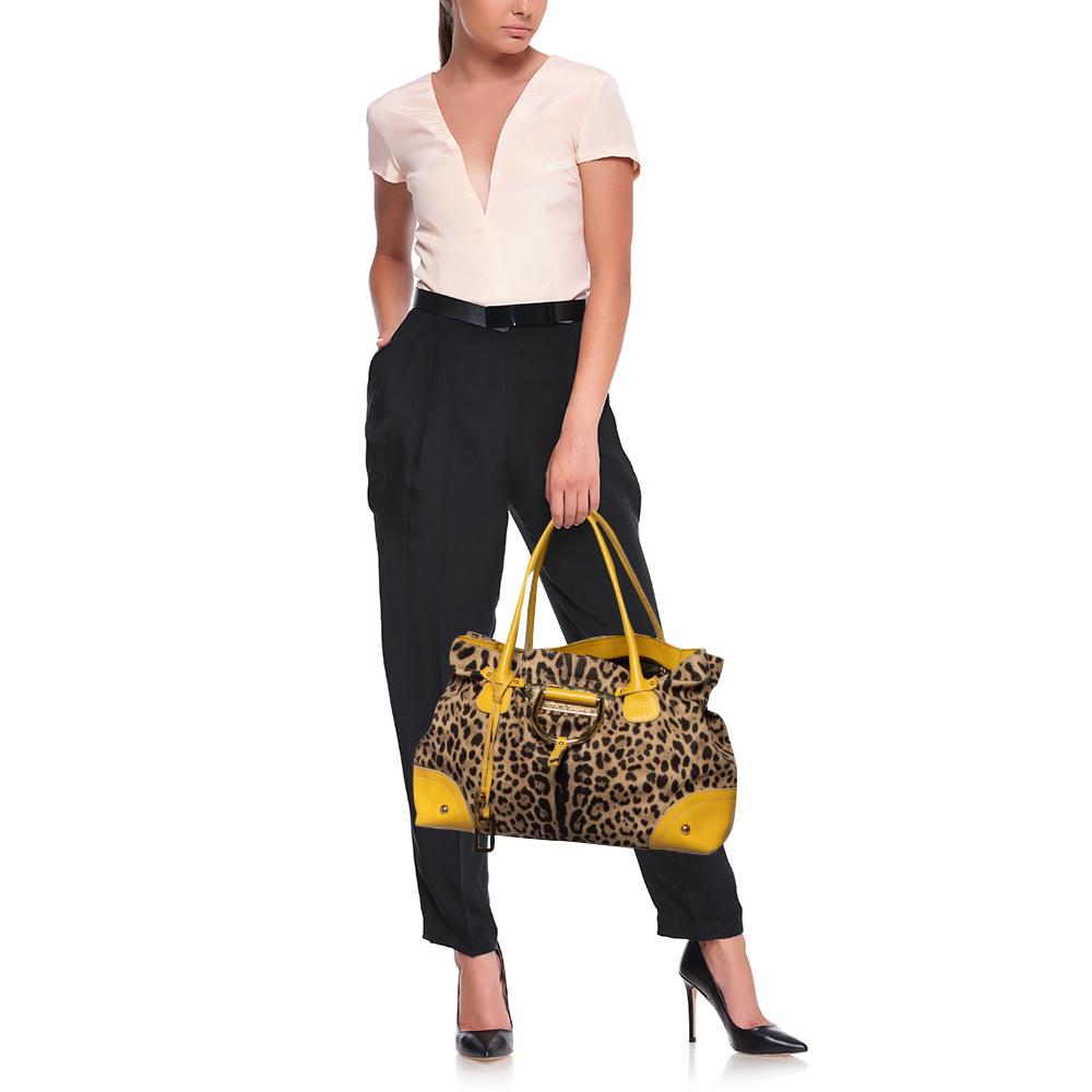 

Dolce & Gabbana Yellow/Brown Leather And Leopard Print Fabric Tote