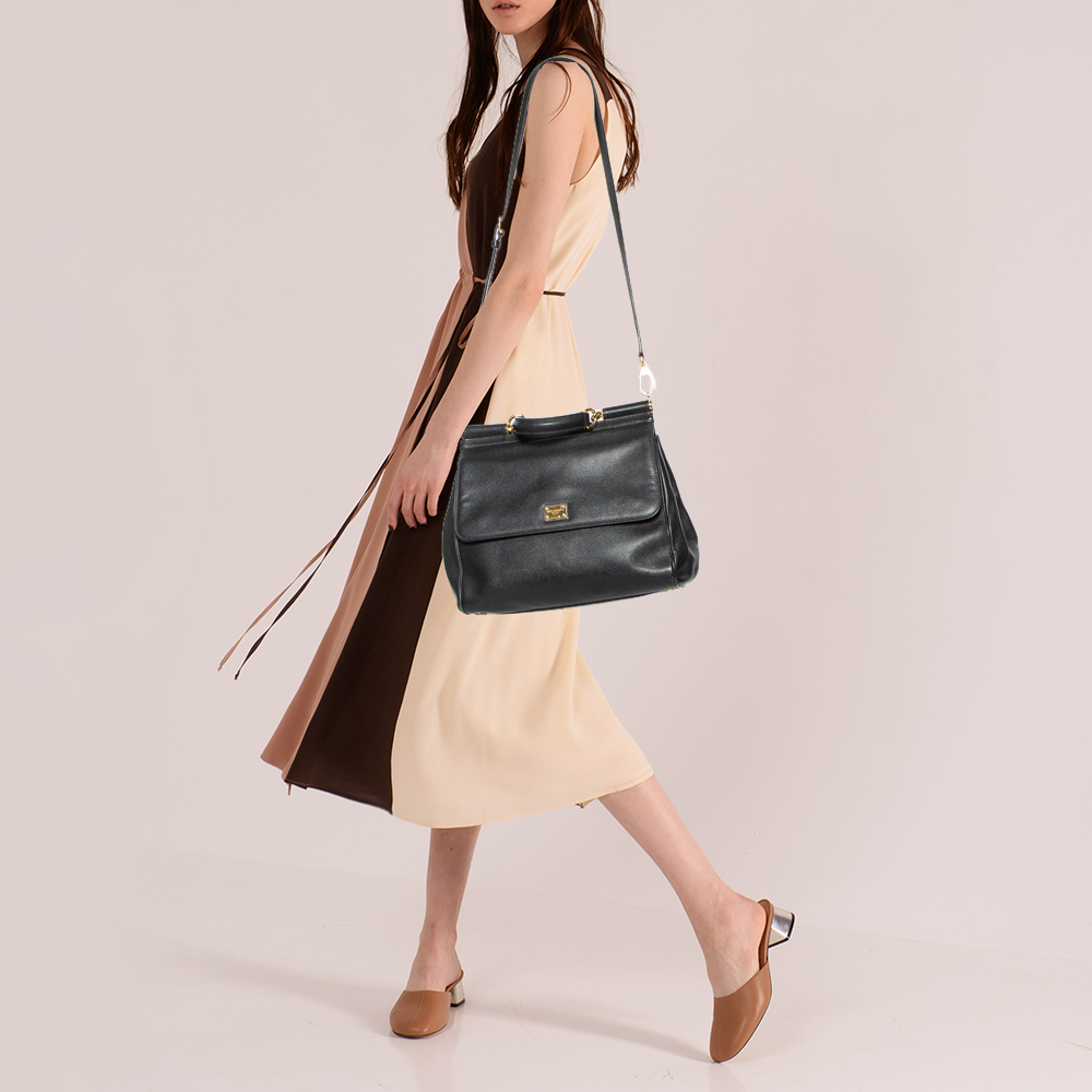 

Dolce & Gabbana Black Leather  Miss Sicily Top Handle Bag