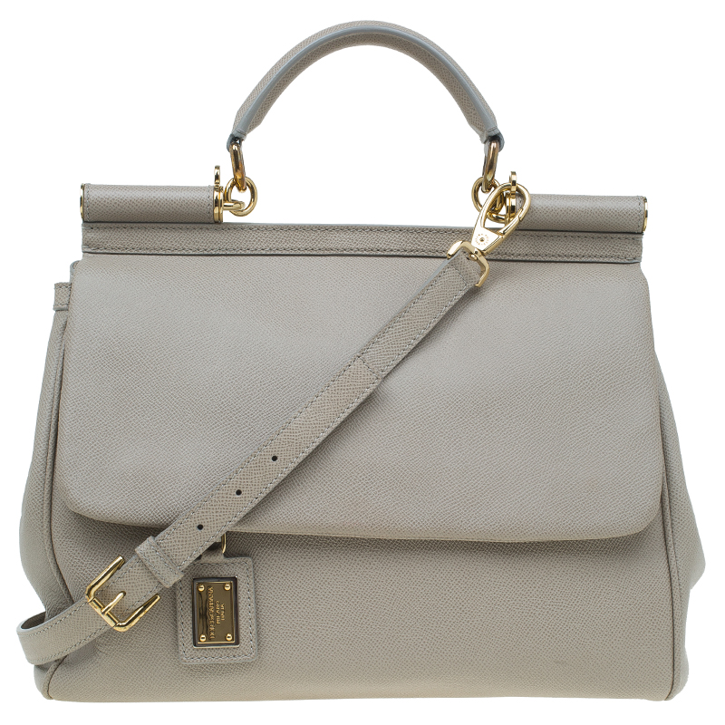 Pre Owned Dolce and Gabbana Beige Leather Large Miss Sicily Tote