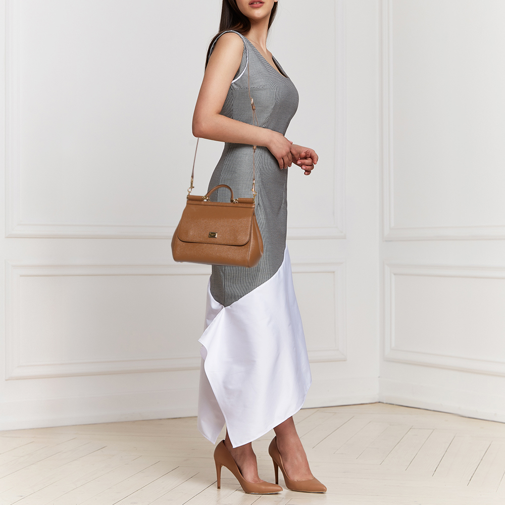 

Dolce & Gabbana Brown Leather Medium Miss Sicily Top Handle Bag