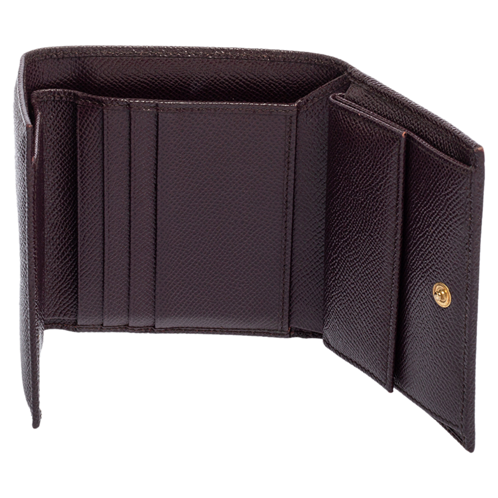 

Dolce & Gabbana Plum Leather Trifold Compact Wallet, Purple