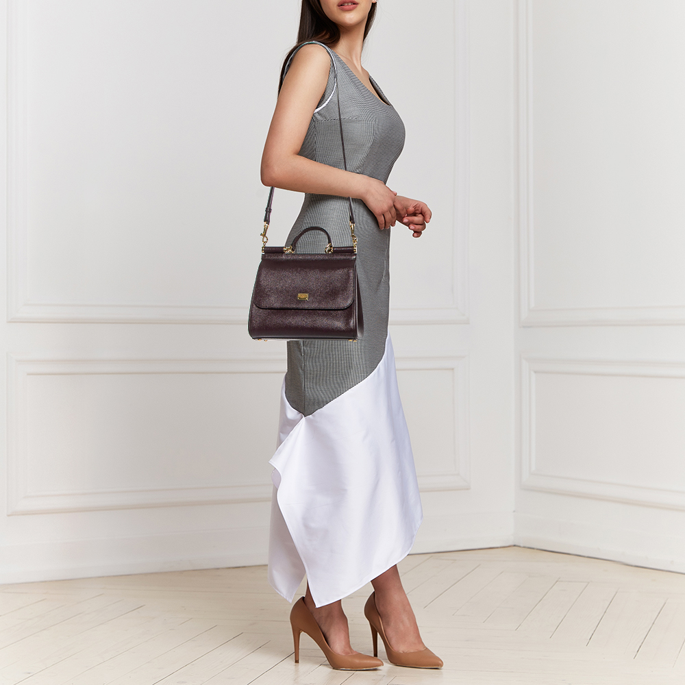 

Dolce & Gabbana Plum Leather Medium Miss Sicily Top Handle Bag, Purple