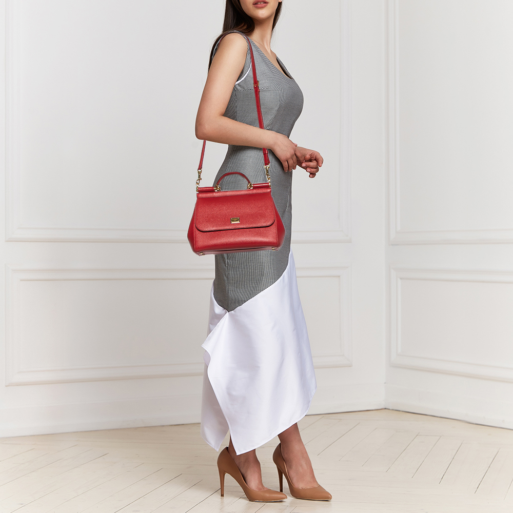 

Dolce & Gabbana Red Leather Medium Miss Sicily Top Handle Bag