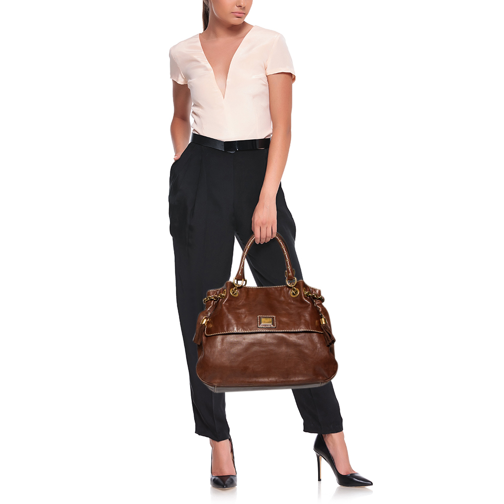 

Dolce & Gabbana Brown Soft Leather Studded Handle Tote