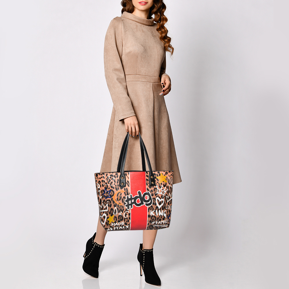 

Dolce & Gabbana Multicolor Leopard Print Coated Canvas and Leather Beatrice Graffiti Tote