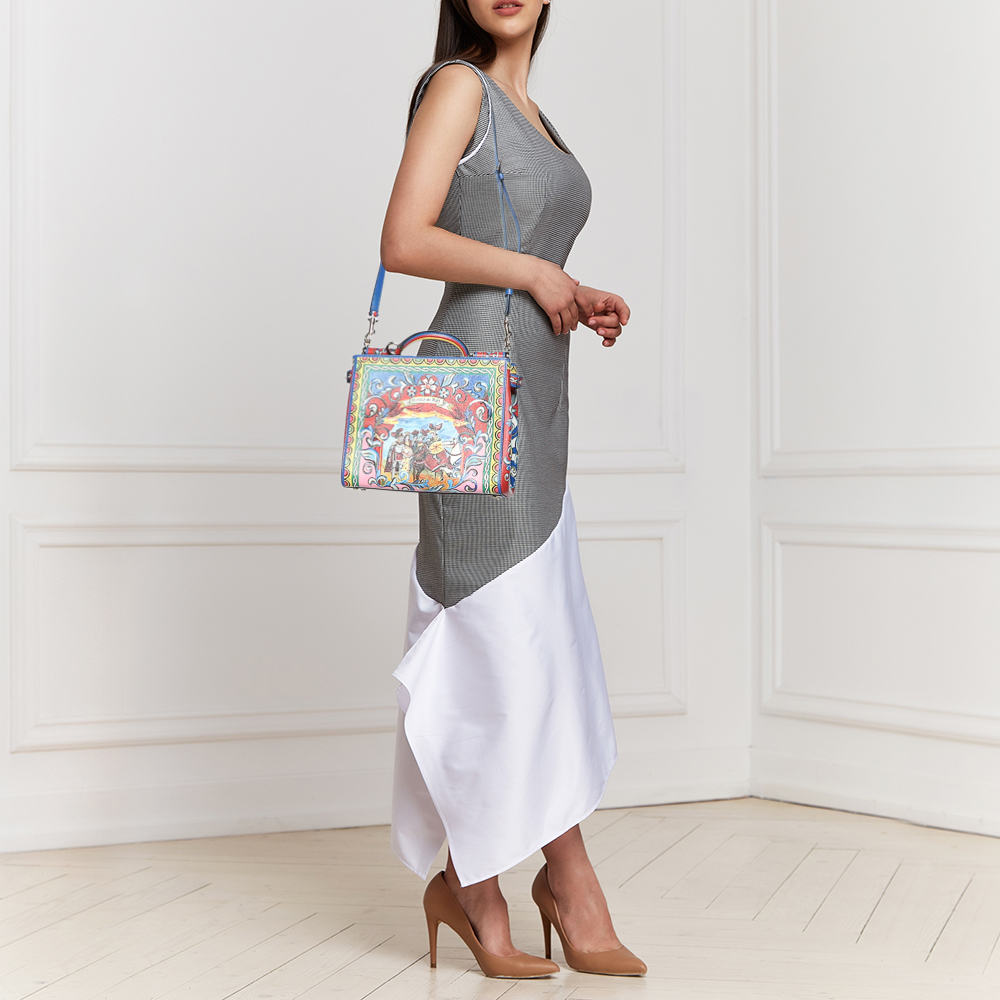 

Dolce & Gabbana Multicolor Teatro Dei Pupi Print Leather Medium Miss Sicily Top Handle Bag